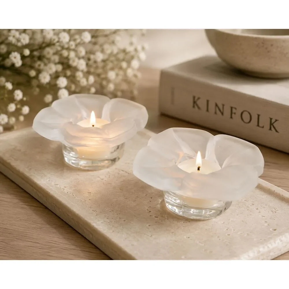 Two Small Glass Flower Candle Holders Votive